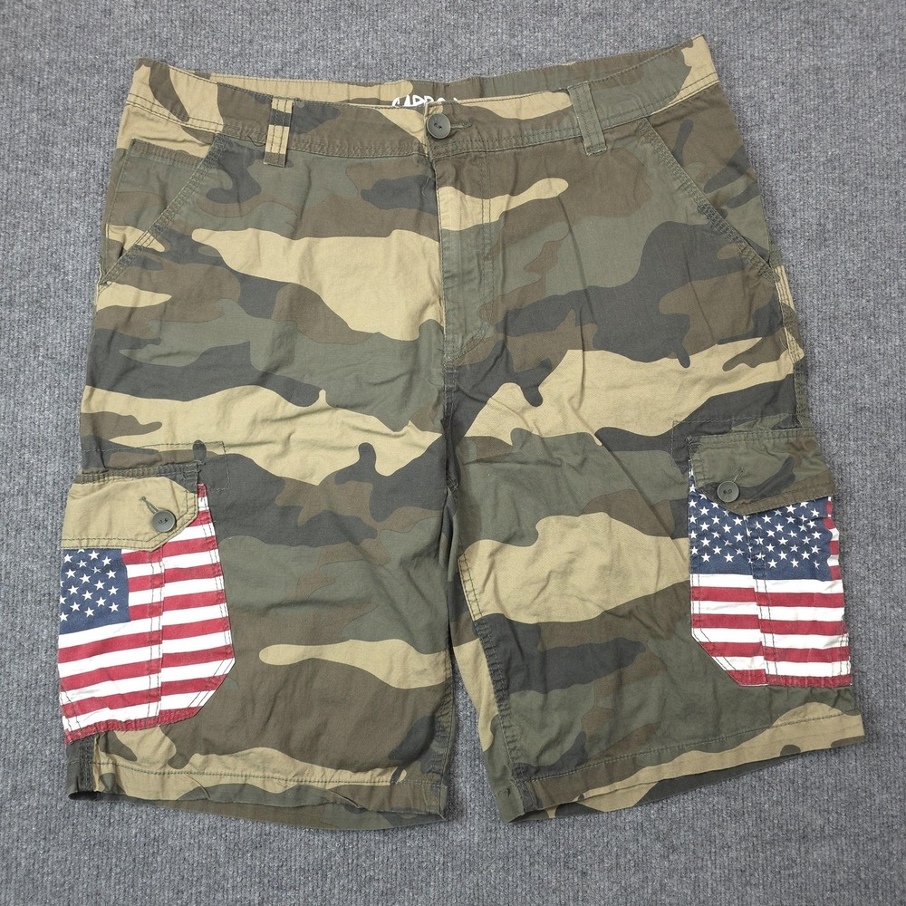 Carbon Cargo Shorts Mens 36 Army Camo American Flag Cotton Streetwear Military